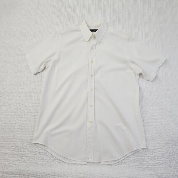 Ralph Lauren Men's M Short Sleeve Button Up Shirt White Textured Old Money EUC - Picture 1 of 14